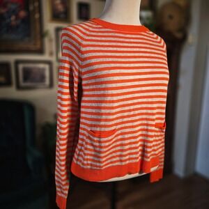 Charlie & Robin Sweater Anthropologie Orange Grey Striped Open Button Small S